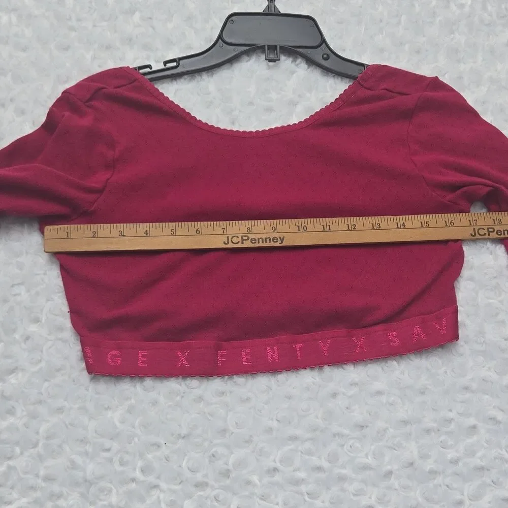 Savage X Fenty Women's Pink Cropped Knit Long Sleeve Top XL 100% Cotton